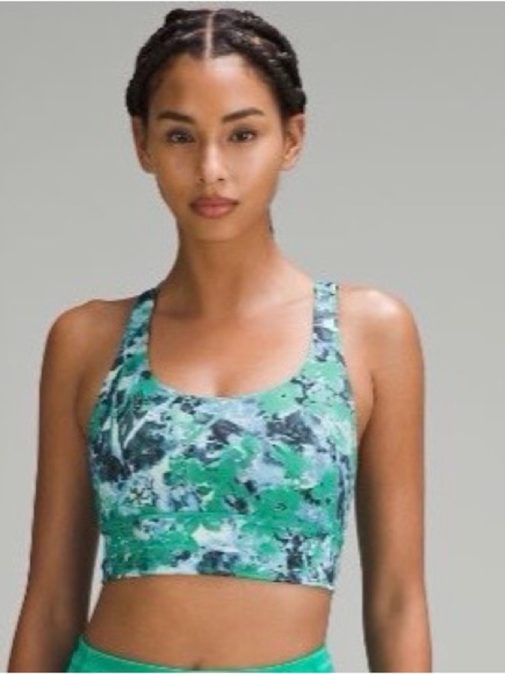 SOLD AS SET. lululemon athletica Green Floral Scoop-Neck Sports Bra and leggings